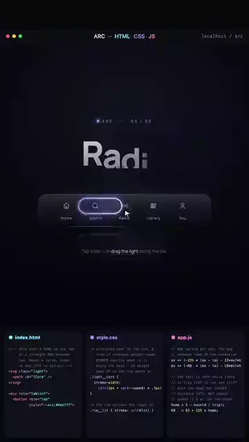 Tap a tab and the light reaches for it. #website #uidesign #frontend #cssanimation #creativecoding